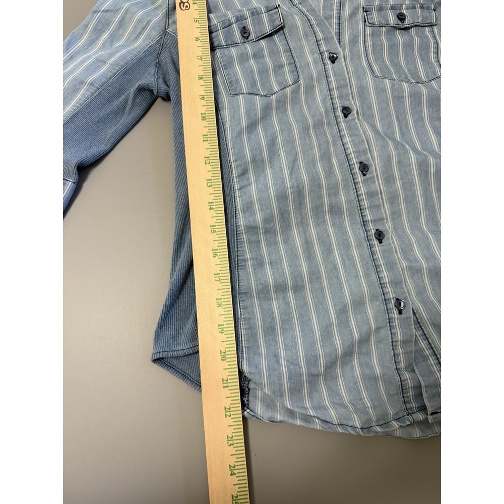 Vintage y2k CISONO Size M Striped Denim Button-Down Shirt. M14 - Picture 4 of 6